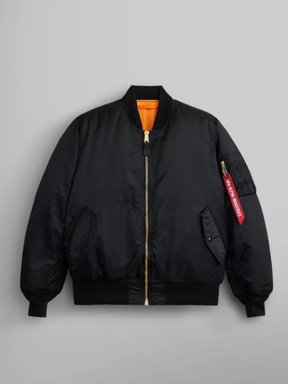 Alpha Industries MA-1 Flight Bomber Jacket Black Orange Reversible Size Medium